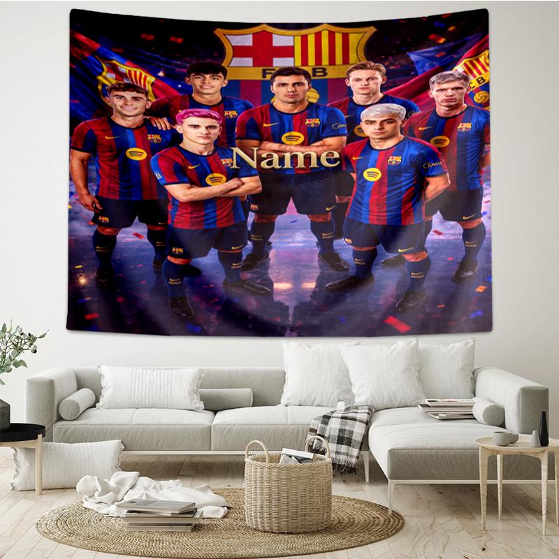 Custom Name FC Barcelona Print Tapestry, Backdrop, Easy Setup, Ideal for Bedroom, Office & Living Room, with Aesthetic Wall Hanging Decor.