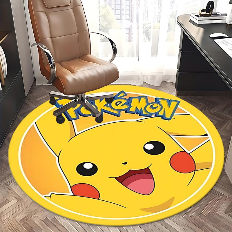 Пикачу, Коврик для стула Pokémon, Круглый ковер, Офисный ковер, Машинная стирка, Нескользящий, Подходит для гостиных, спален