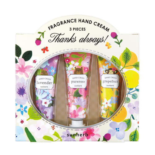 Sunherb Hand Cream Gift Set (15g x 3 Bottles): Lavender, Pure Rose, and Grapefruit (Great Gift, Cosmetics, Popular Fragrances, Mini Size)