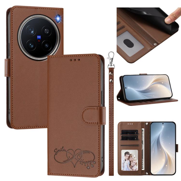 Happy Heart Pattern Magnetic Closure Vegan Leather Phone Case With Wrist Strap For vivo X200 FE