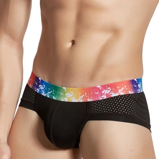 Men Briefs Soft Breathable Mesh 3D Pouch Elastic Fabric Panties Rainbow Waistband U-Convex Sport Underwear Daily
