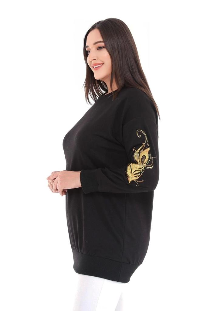 Женская толстовка большого размера с вышивкой из камня на рукавах