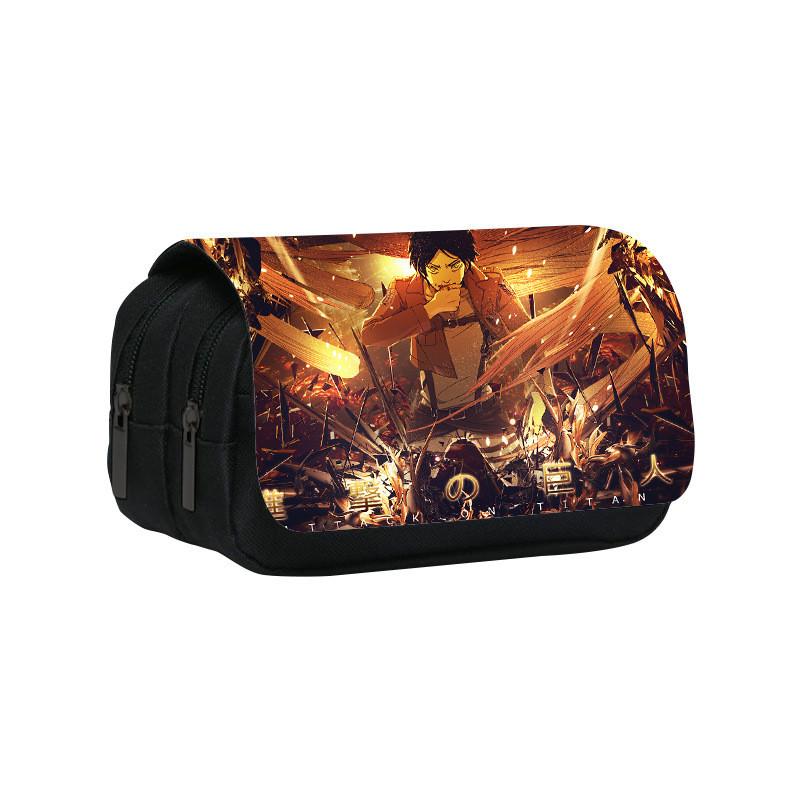 Атака Титанов Аниме Узор Двухслойная Обложка-Флип Сумка для Канцелярских Принадлежностей для Студентов и Коллекционеров