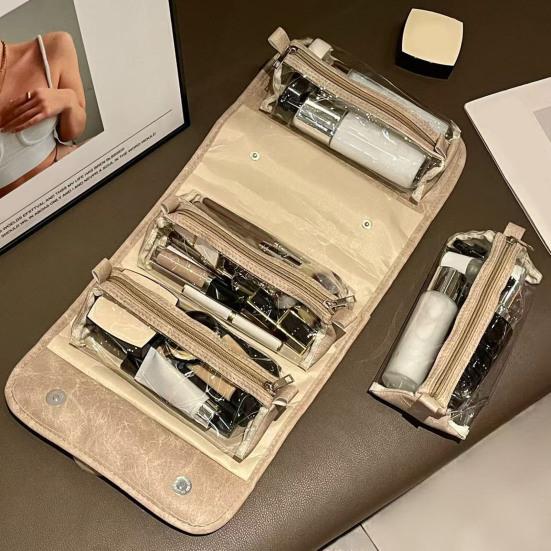 Сворачивающаяся косметичка Дорожная косметичка с 4 съемными прозрачными органайзерами для женщин Кошельки Складная туалетная