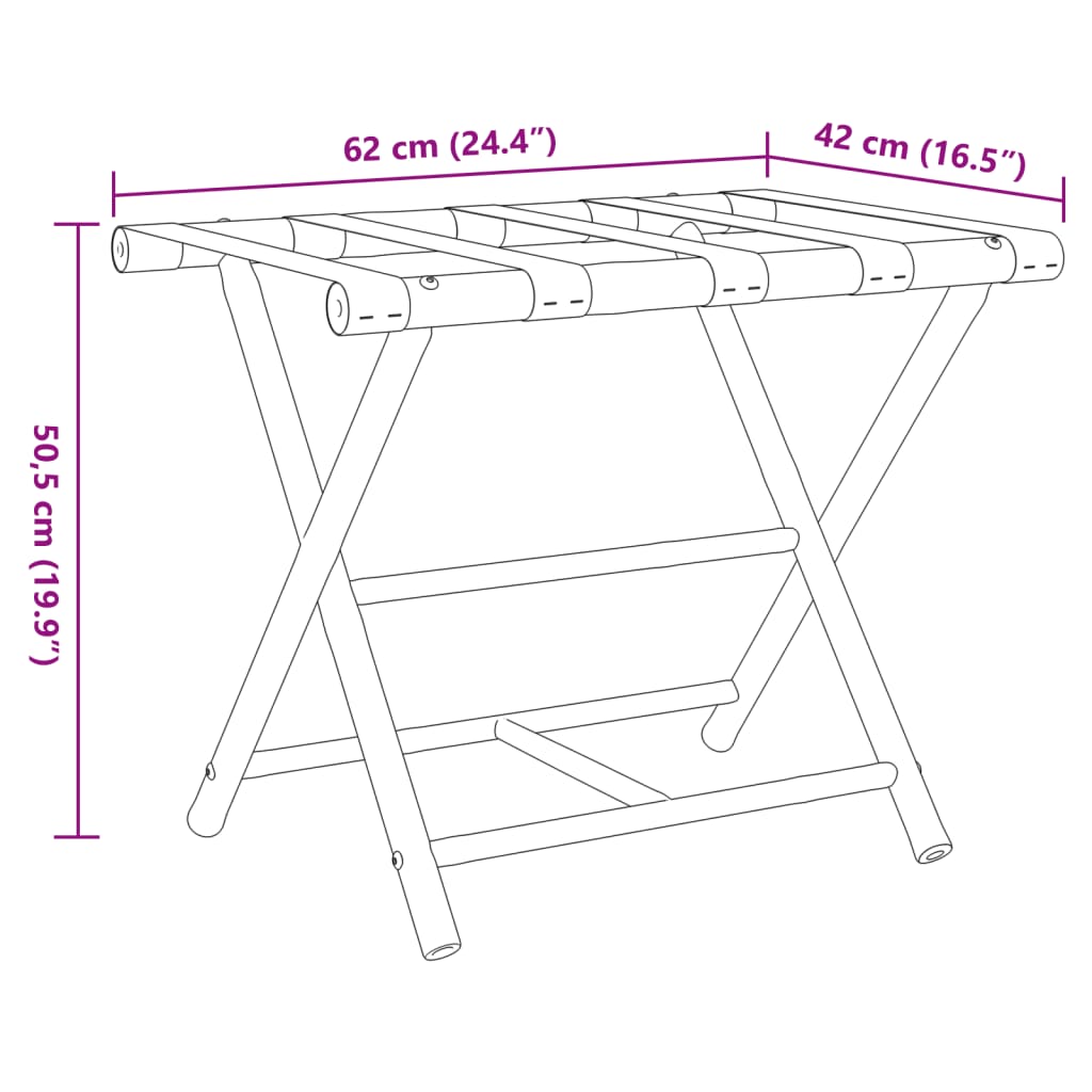 Foldable Luggage Rack 62 x 42 x 50.5 cm Bamboo