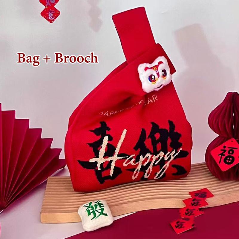 2026 Новогодний Мультяшный Талисман Пони Вязаный Подарочный Мешок Ручной Мешок для Конфет Большая Вместимость Мешок на Завязках на Запястье Милые Многоразовые Сумки для Покупок