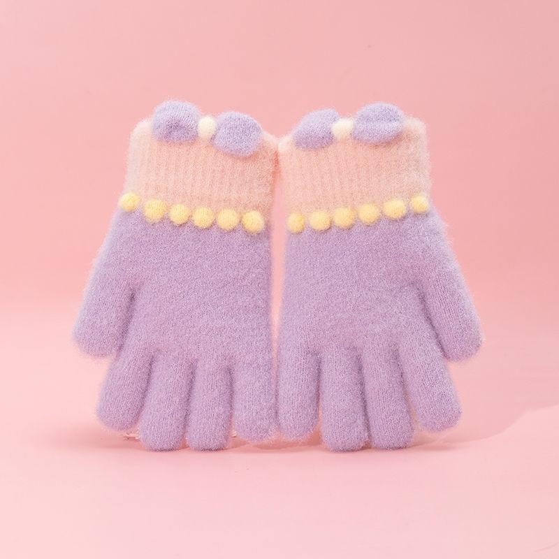 Защищающие от холода осенне-зимние перчатки, утолщенные, с бантом, полнопалые, детские вязаные перчатки, ветрозащитные, термо, толстые снежные перчатки