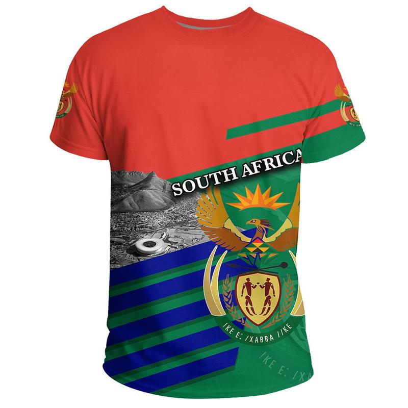 3D South African Map Flag Springbok Pattern Printed T-shirts Casual Short Sleeved Men's T-shirts - Medium Stretch Fabric Summer Relaxed Fit Clothing