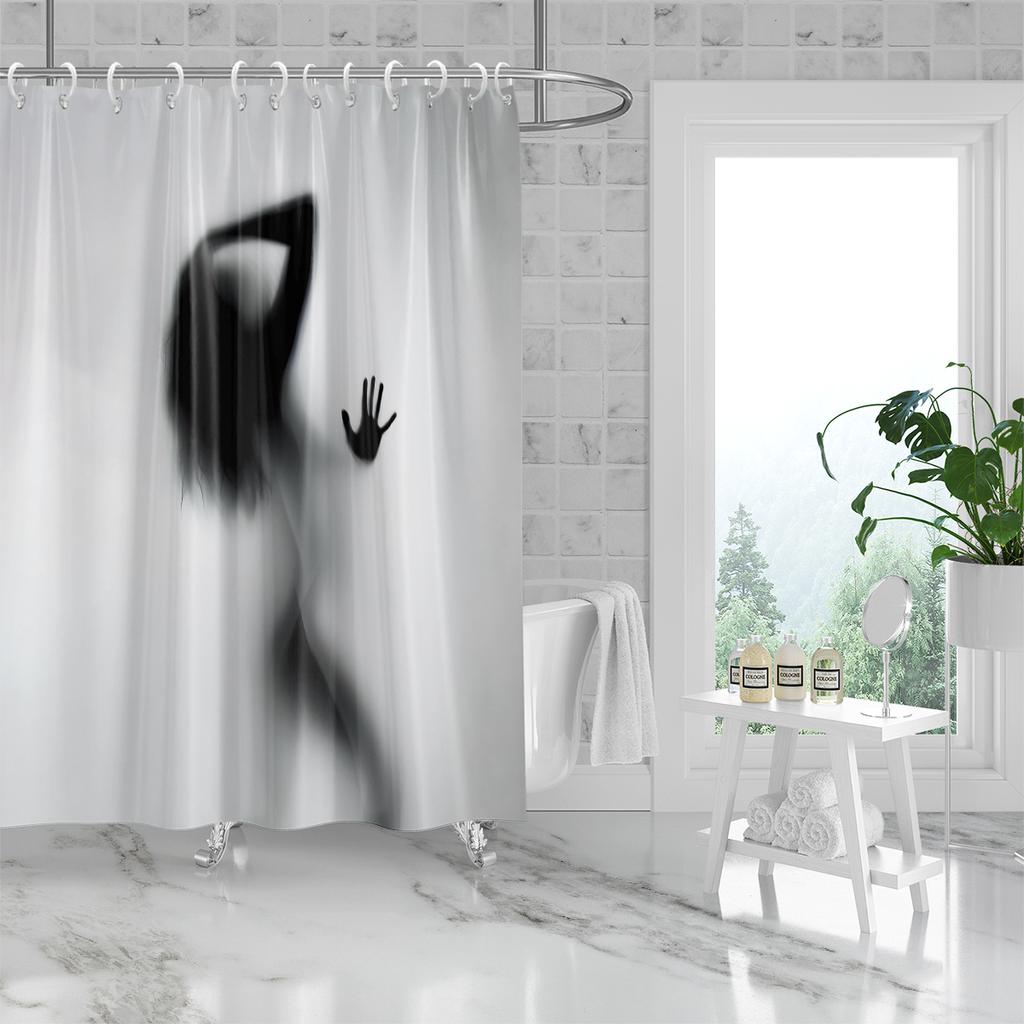 1 Piece 180X180Cm Abstract Human Shadow Print Modern Style Shower Curtain Partition Bathroom Waterproof And Mildew Proof