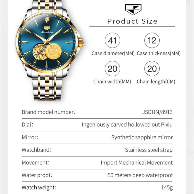 JINSHIDUN Новые деловые и развлекательные мужские часы полностью автоматические механические часы Pixiu Hollow Tourbillon модные трендовые высококачественные мужские часы