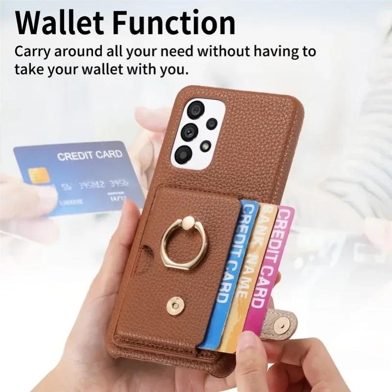 Ring Leather Phone Case for Samsung Galaxy S25 23 S21 FE S24 Ultra S22 Plus A54 A15 A25 A35 A55 Wallet with Card Holder Cover