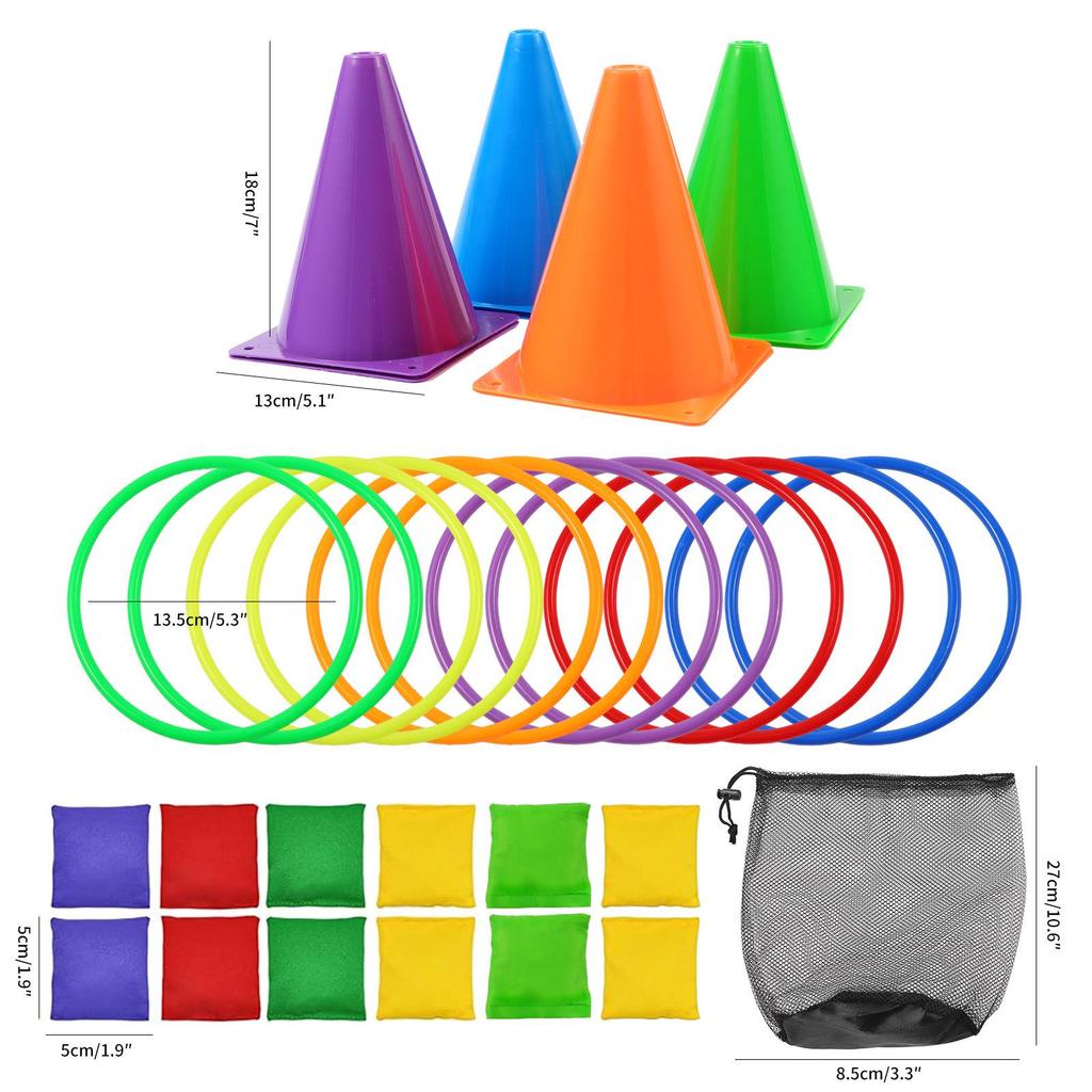 Carnival Bean Bag Toss Set with Ring Toss and Logo Bucket for Sensory Integration Training