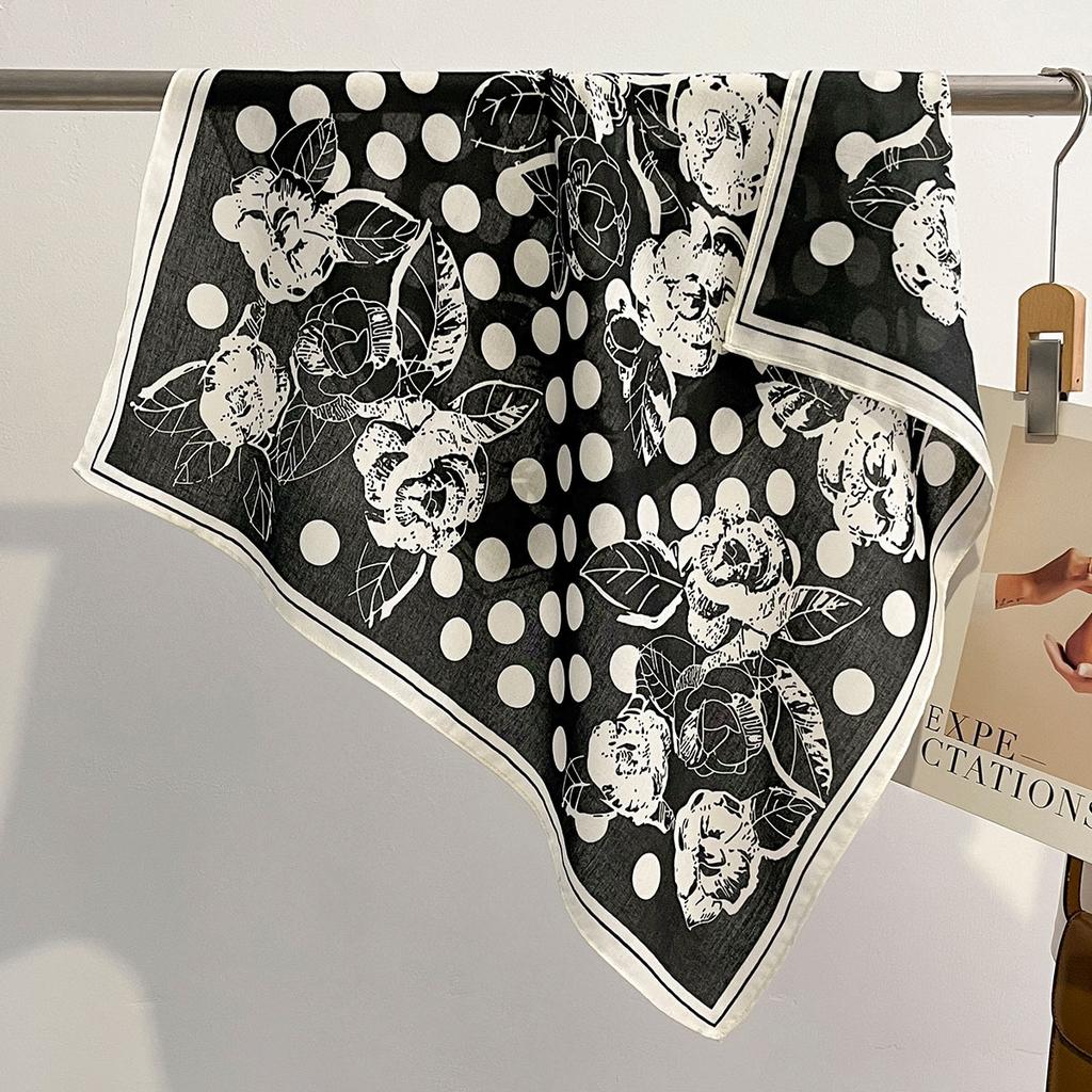 Polka Dot Spring and Summer Fashion Square Scarf for Women In Autumn and Winter Warm Scarf Air Conditioning Shawl Thin Silk Scarf Scarf Scarf