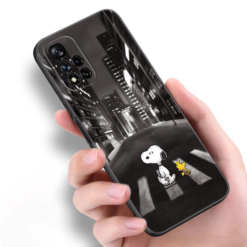 Cartoon Kawaii Snoopy Black Silicone Phone Case For Xiaomi POCO X3 X4 NFC F5 M3 M4 M6 X5 X6 Pro F3 F4 GT 5G C55 C65 M5