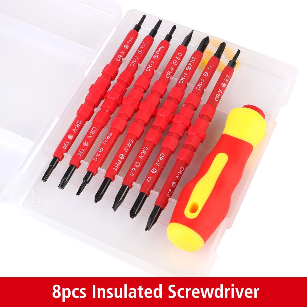 8pcs Insulated Screwdriver Set Electrician Repair Tools Kit Chrome Vanadium Steel Interchangeable Blade