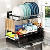 2 Tier Dish Drying Rack With Drainboard Kitchen Sink Organizer with Chopstick Cage Tableware Storage Basket with Rack Towel