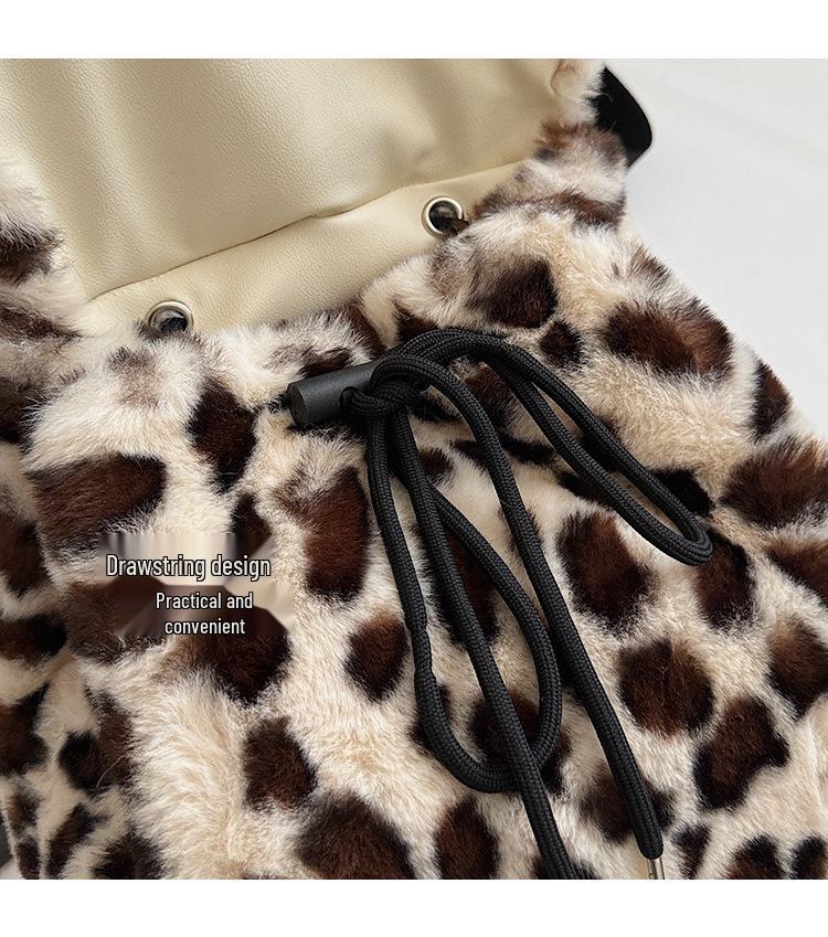 Women's Leopard Print Fluffy Backpack - Large Capacity, New Autumn & Winter Collection