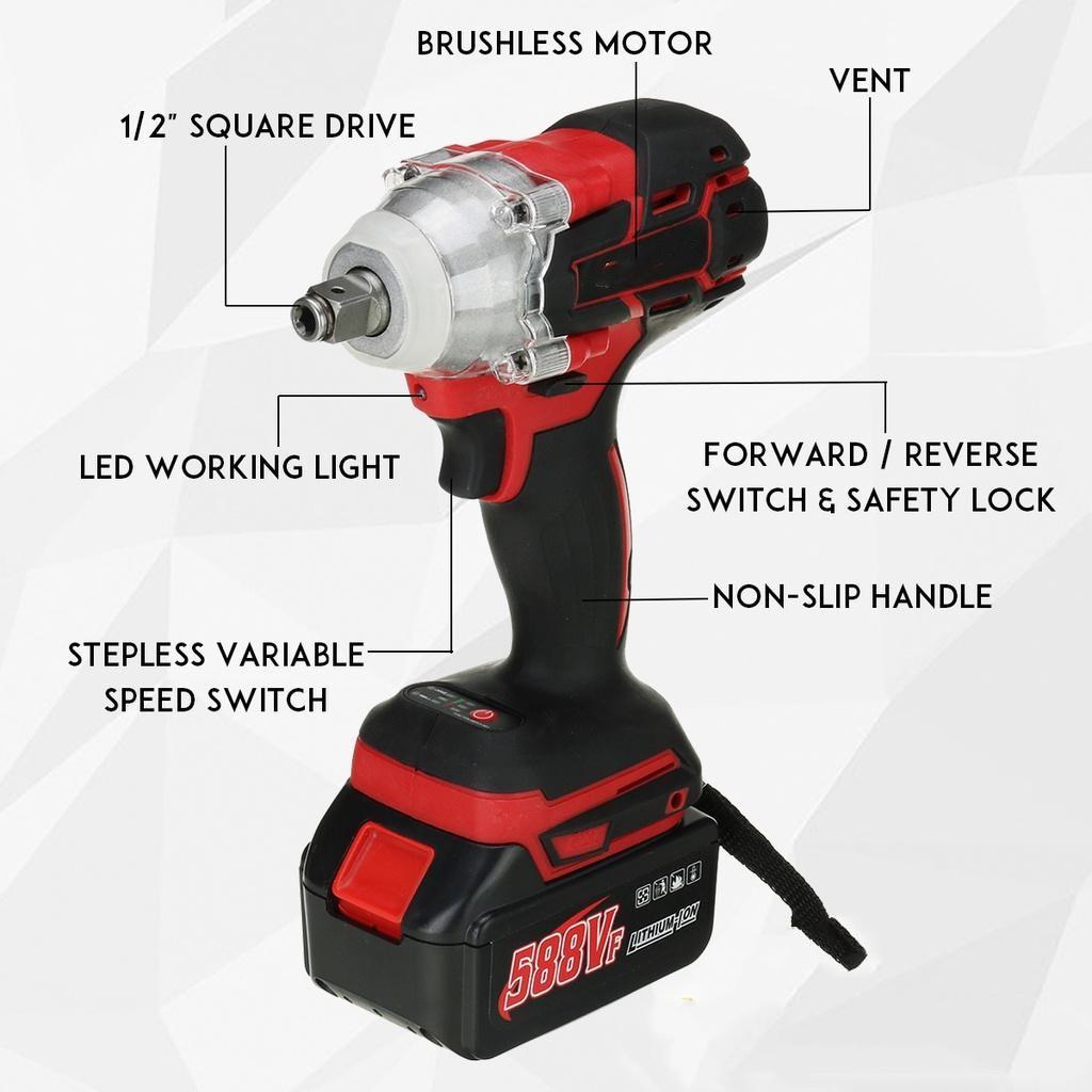 22800 мАч 588VF Бесщеточный беспроводной электрический ударный гайковерт 1/2 дюйма, электроинструменты, совместимые с аккумуляторной батареей Makita