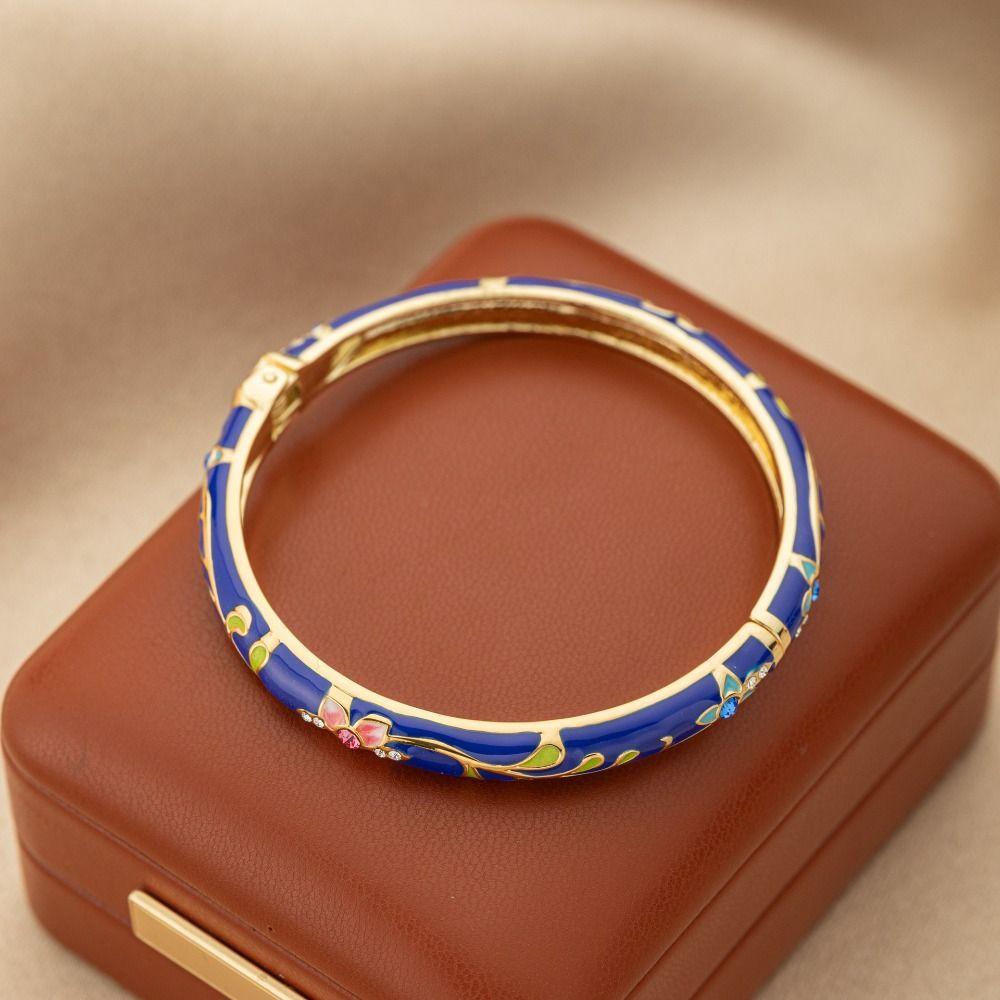 Multi-color Available Vintage Floral Bangle Zinc Zinc Alloy Chinese Style Enamel Bangle Daily Wear