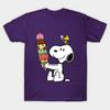 Мужская черная футболка с принтом Snoopy And Woodstock - Мороженое, печать на трансферной бумаге без вырезания, хлопковая футболка
