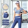 Juyitang Spliced Fitness Suit: High-Waist, Hip-Lifting, Short-Sleeve Crop Top for Running and Sports.