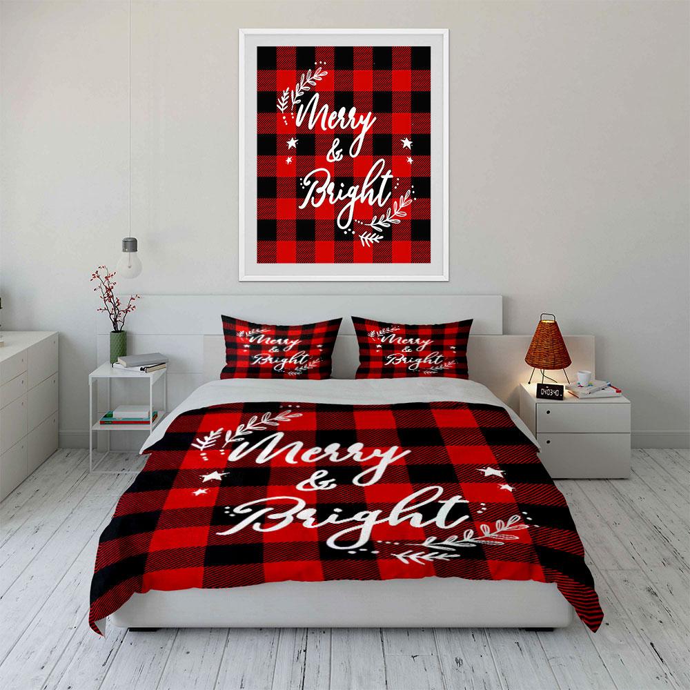 Merry & Bright Plaid Design Bedding Duvet Cover Set Duvet Cover Pillowcases (1*Duvet Cover 2*Pillowcases, without duvet insert)
