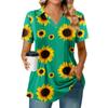 Женская плиссированная футболка с V-образным вырезом и короткими рукавами с принтом подсолнухов, повседневная деловая рубашка