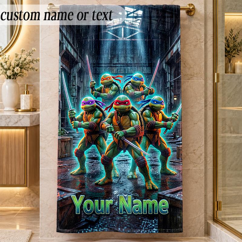 Beach TowelTeenage Mutant Ninja Turtles Custom Name Text Personalized Soft Towel for Beach Pool Indoor Home Decor Gift
