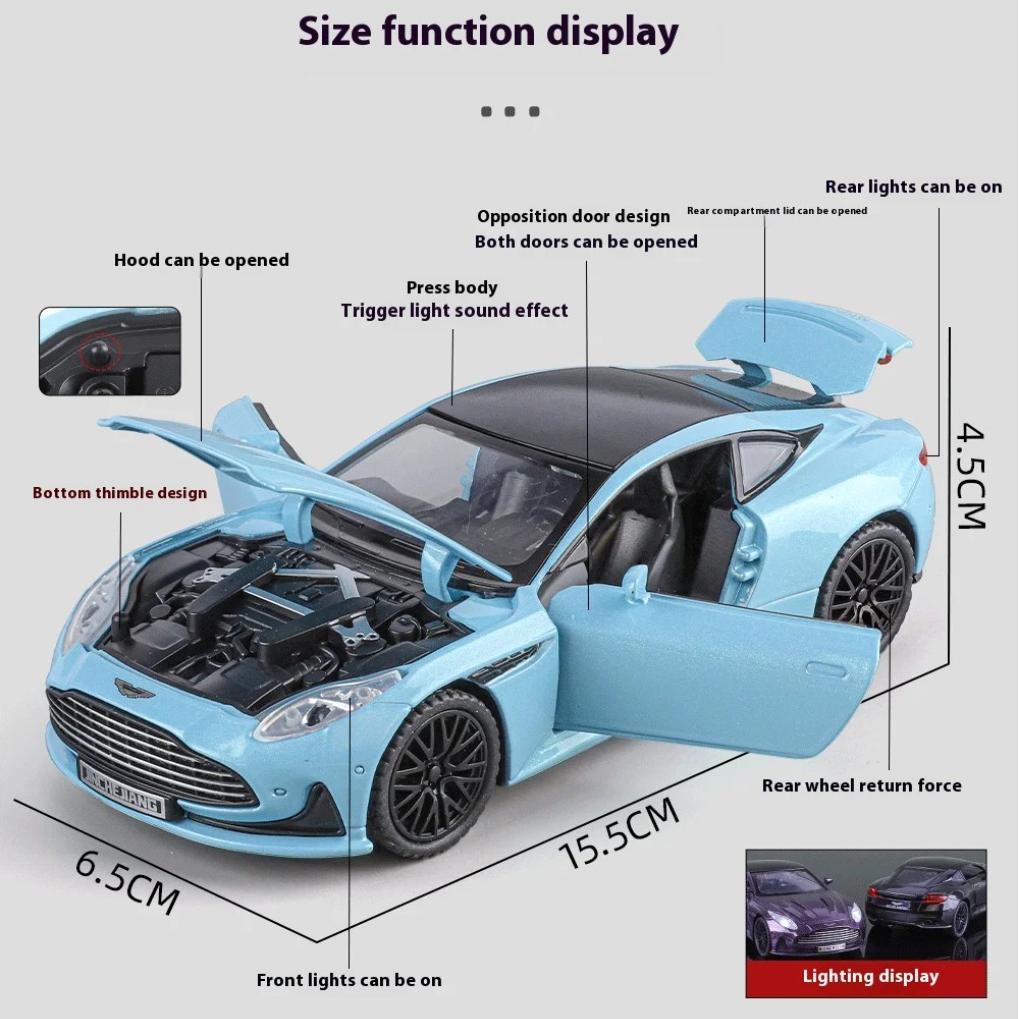 Масштаб 1/32 Спортивный автомобиль Aston Martin DB12 GT Металлическая литая модель автомобиля Звук и свет Коллекционные предметы хобби Украшения Подарок на день рождения Мальчики