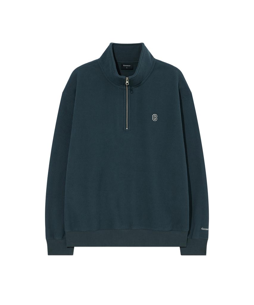 COVERNAT Small C Logo Corduroy Half-Zip Teal Blue