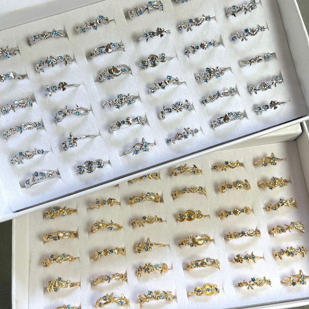 10Pcs Zircon Ocean Ring - Women's Irregular Finger Ring with Open Design
