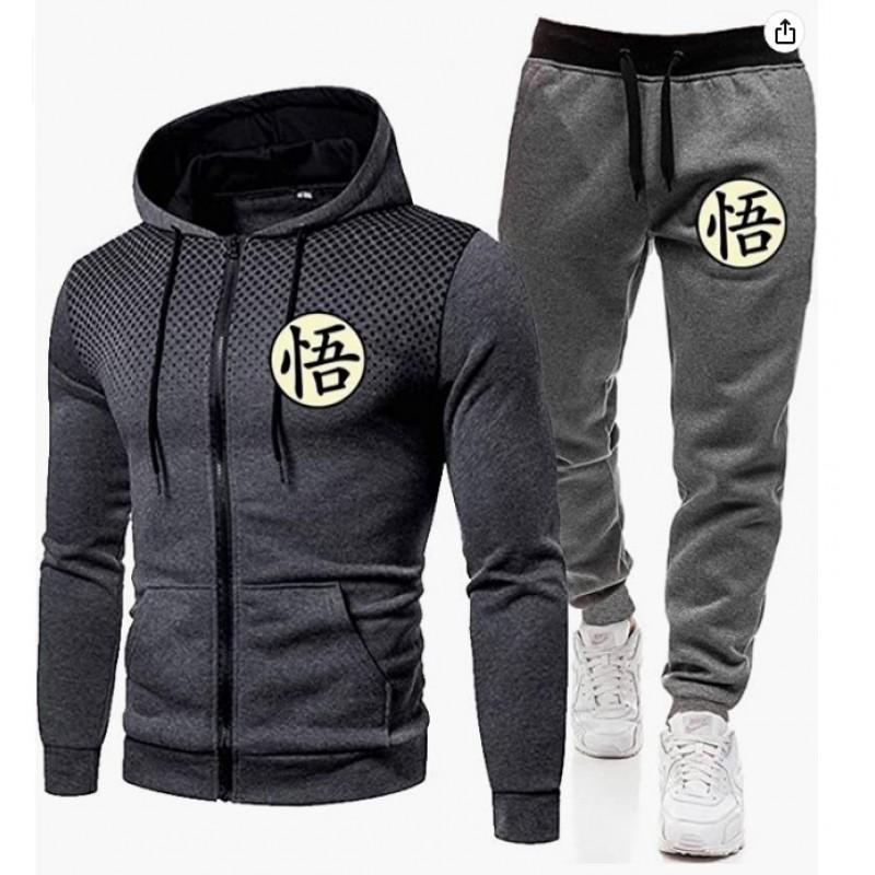 Mens Hooded Zip-Up Sweatshirt Set Casual Sportswear Long Sleeve Tracksuit Running Gym Outdoor