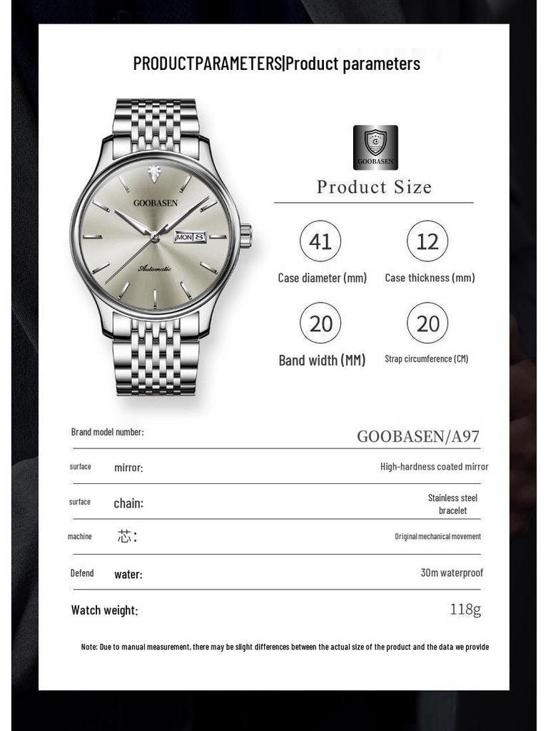 Мужские полностью автоматические светящиеся механические часы - Водонепроницаемые, Модные, Дизайн с полым корпусом и двойным календарем.