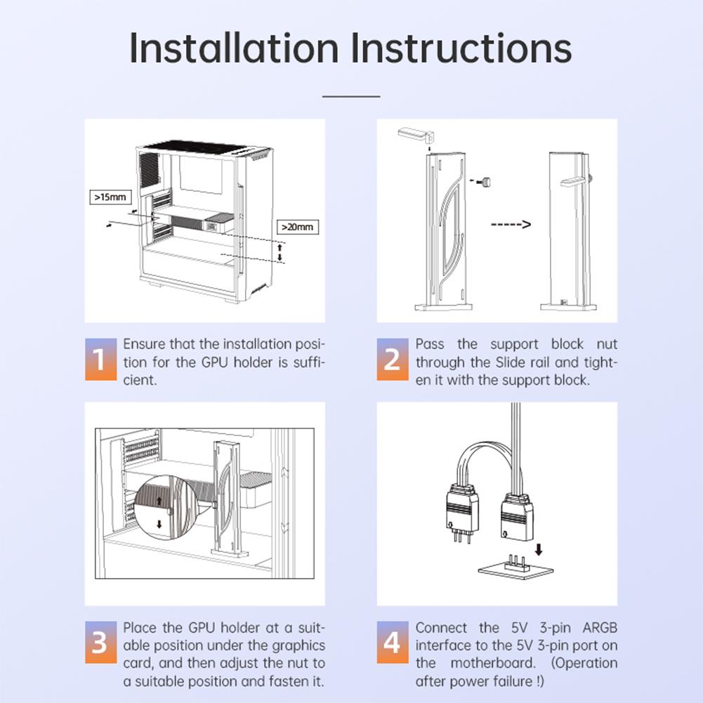 Поддержка графической карты 5V ARGB GPU Brace Регулируемая высота Вертикальная поддержка GPU