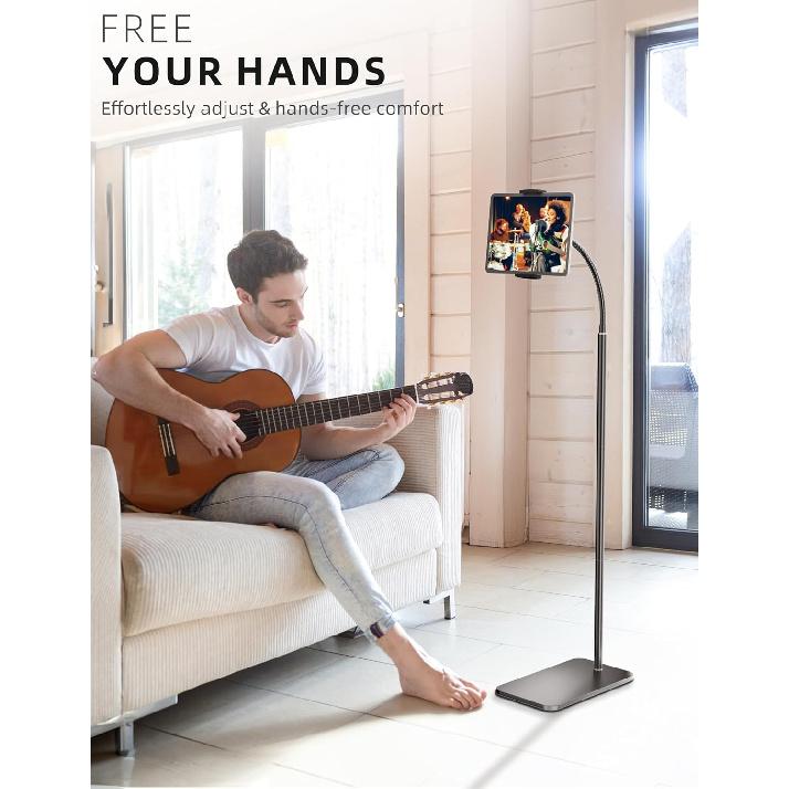 LanPavilion Tablet Stand for iPad, Adjustable Tablet Floor Stand Metal Tablet Holder with Flexible Gooseneck, Compatible with iPad, Kindle Devices,