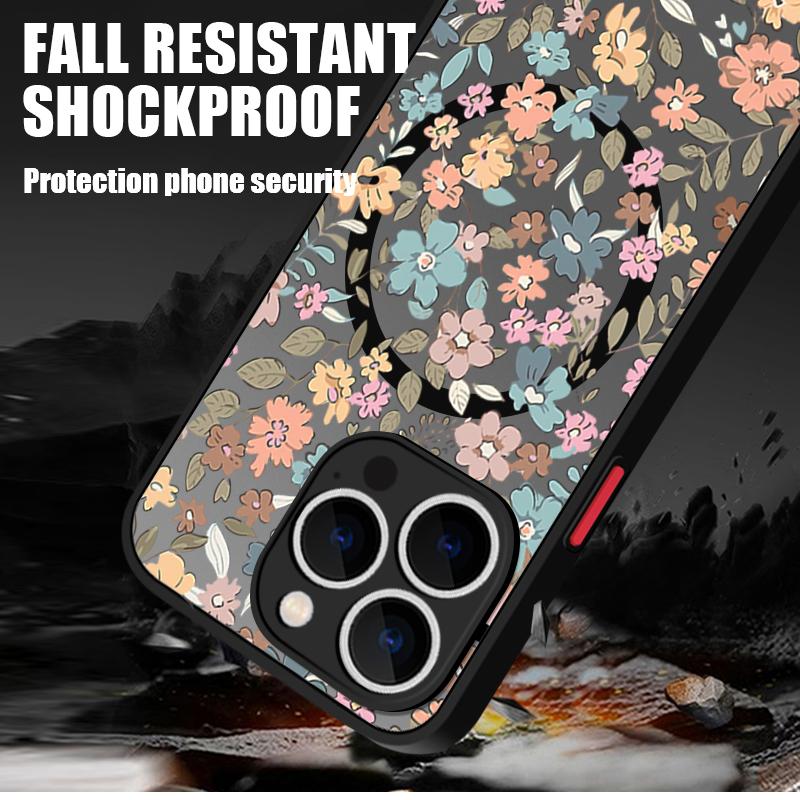 Магнитный чехол с узором из оранжевого цветка для iPhone 16 Pro 15 14 Plus 13 12 Pro Max 11, ударопрочный, прозрачный, с мягкими краями, акриловый, жесткий, защитный чехол для линз