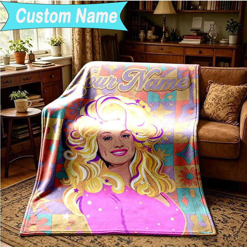 1PC Custom Name Blanket Dolly-Parton Leopard Print Flannel blankets Patterns Throw Blanket All-Season Soft Gift for Couch, Bed, Camping, Birthday gift