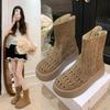 Fashion Hot Selling Women 2025 New Summer Suede Vintage Hollow Out Women Ankle Boots Anti-slip Fashion Breathable Platform Female Boots