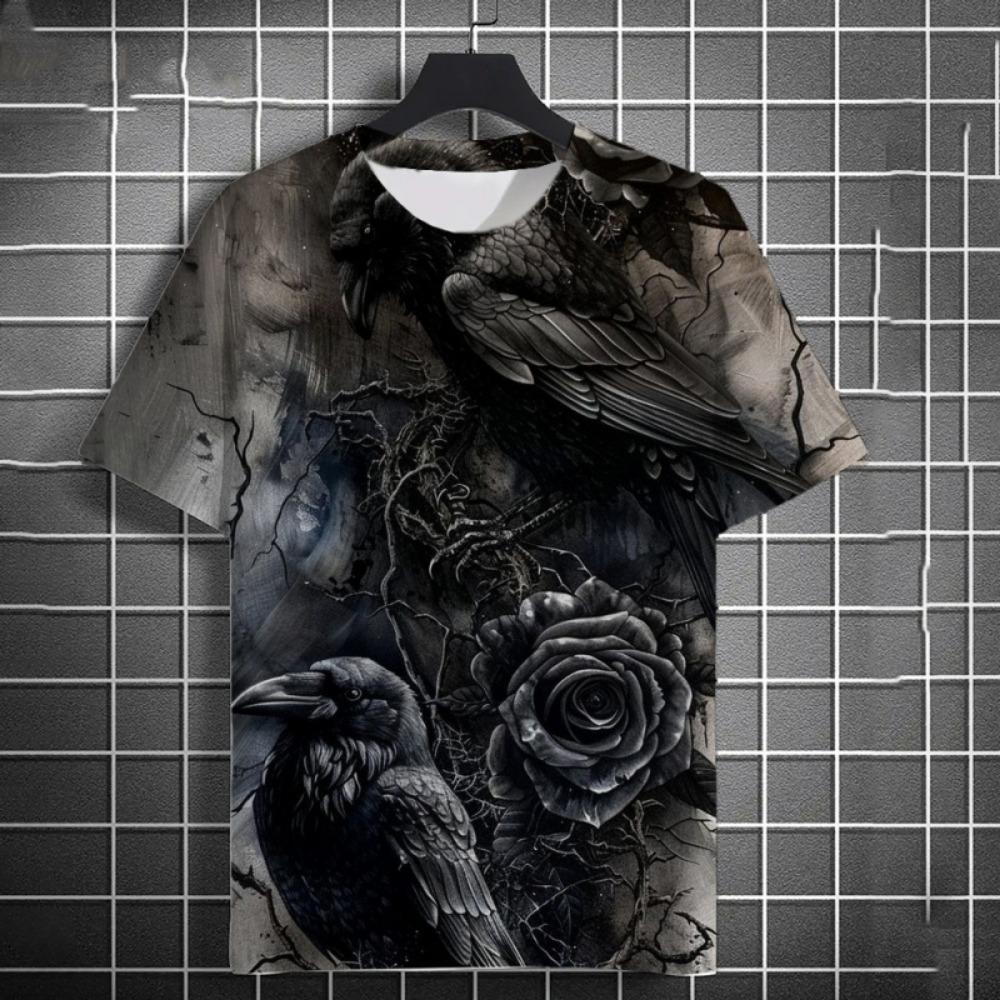 Colorful Crow Graphic T Shirt For Men Cool Animals 3D Printed Tees Summer Fashion Short Sleeve Tops Loose Round Neck T-Shirts