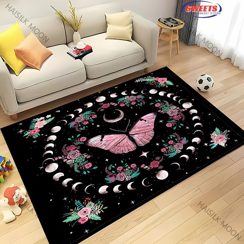 1PC Sun Moon Starry Sky Flower Grass Theme Printed Carpet ! Rug for Living Rooms Bedrooms, Office Areas, Four Seasons Mat Gifts