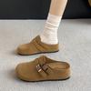 Модные дизайнерские женские замшевые мюли с закрытой пяткой, регулируемой пряжкой, слипоны, повседневные, мягкие внутри, обувь на танкетке, шлепанцы без задника для ходьбы