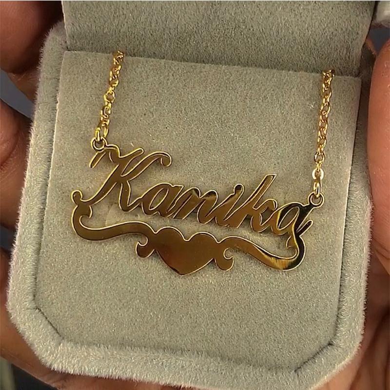 Цепочка с надписью «Curb Box», персонализированное ожерелье с именем в форме сердца, женские ювелирные изделия из нержавеющей стали, цепочка с табличкой, кулон, колье, подарок для лучшей подруги