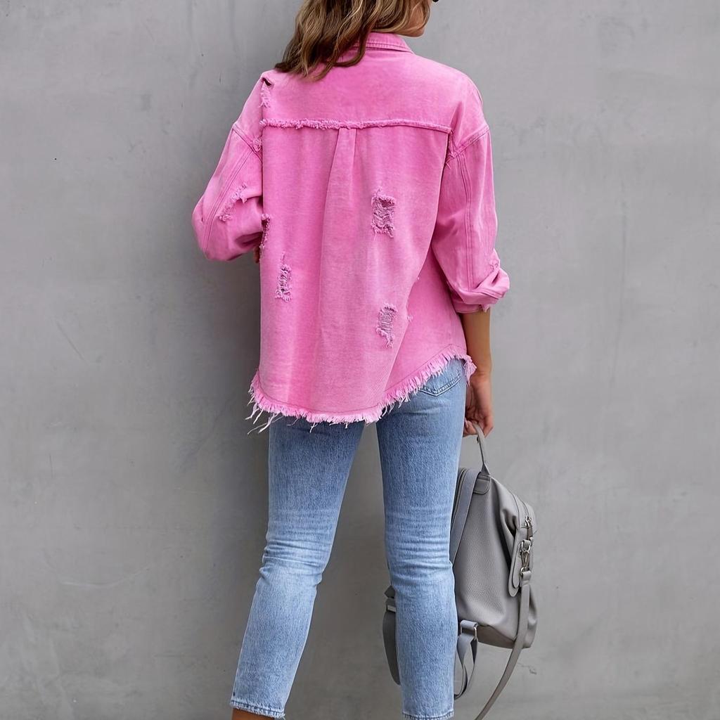 Длинная рваная джинсовая куртка женская осень-зима повседневная с длинным рукавом и лацканами джинсовые куртки