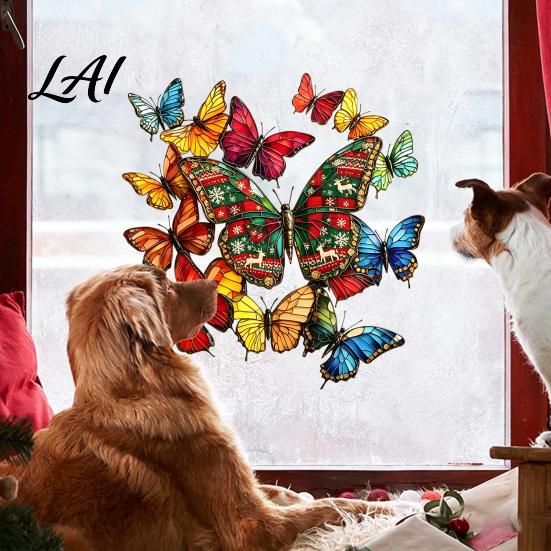 Stained Glass Butterfly Decals Christmas Window Sticker Style Removable Colorful Decal Waterproof Wall Static PVC Sticker for Home Living