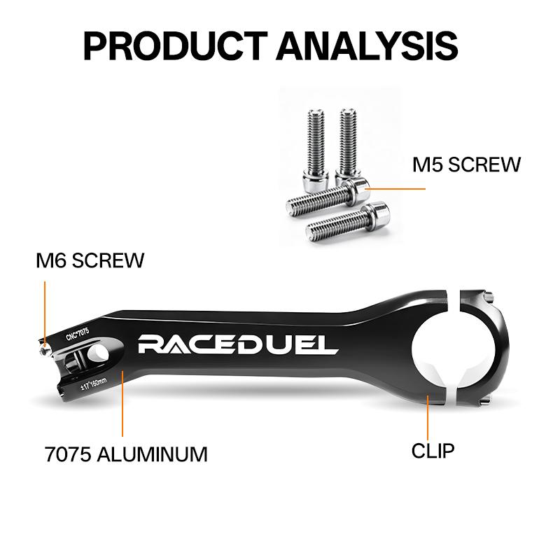 RACEDUEL Длинный вынос руля для велосипеда из алюминия 7075 CNC, 6/17 градусов, для горного велосипеда, шоссейного велосипеда, 160/170/180 мм для TT-триатлона