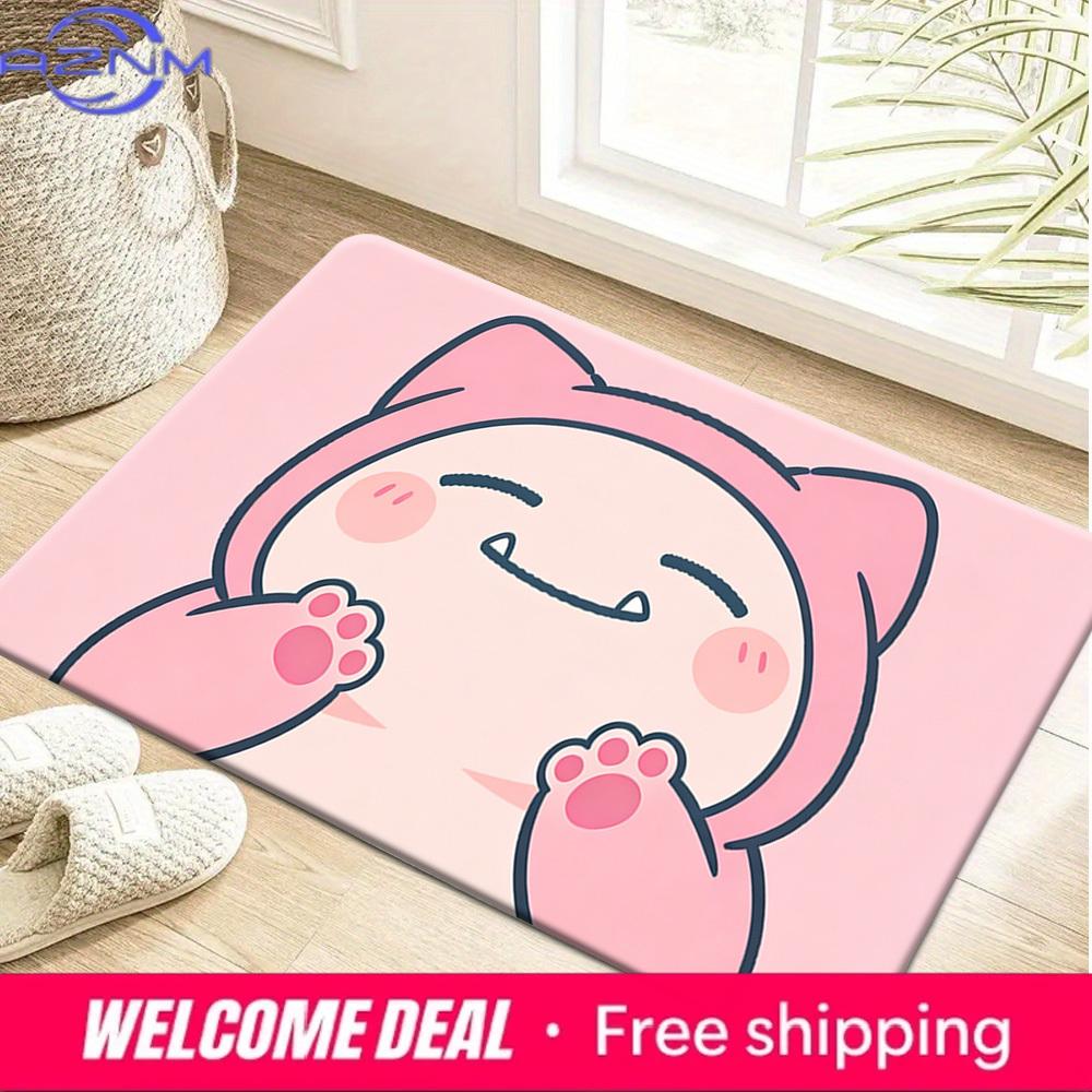 Cute Pink Snorlax Print Doormat Non-Slip Absorbent Floor Mat for Indoor Entrance