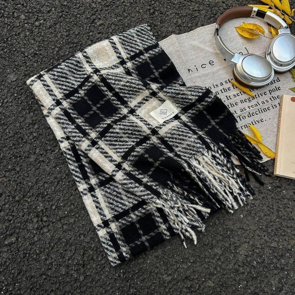 Thickened Winter Scarf Windproof Shawl Wrap Casual Plaid Scarf for Women
