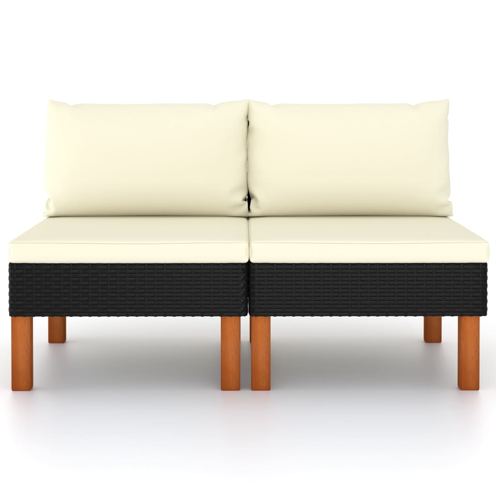 Modular Sofas 2 pcs Poly Rattan and Solid Eucalyptus Wood