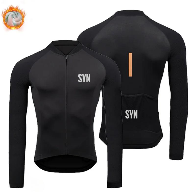 BIEHLER-Thermal Fleece Cycling Clothing Long Sleeves Warm Jersey Set Windproof Sportswear MTB Road Bike Winter