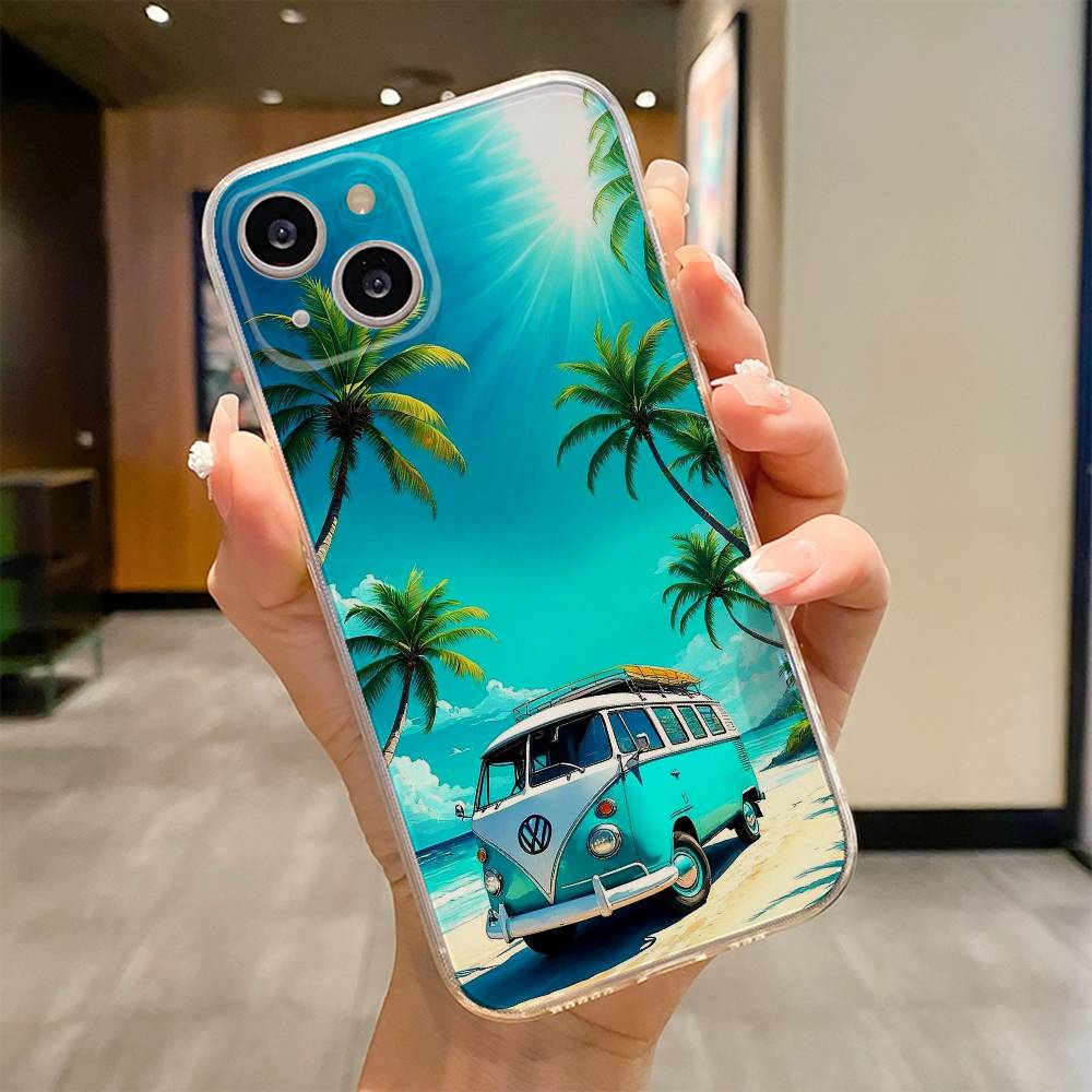 Чехол для телефона 'Комби-фургон Серфинг' для iPhone 17 16e 16 15 14 13 12 11mini Pro Max X XR XSMAX 8 7 Air Plus Мягкая крышка